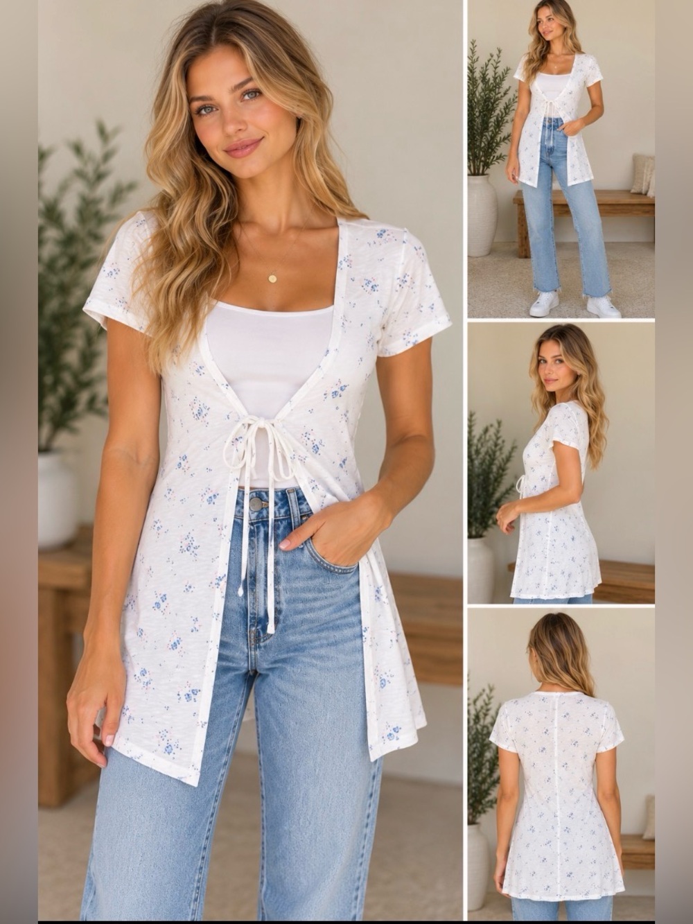 Dylan Great White Dress XS Floral Cotton Tie Front Cover Up NWT